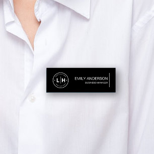 Black Modern Minimalist Personalized Logo Name Tag
