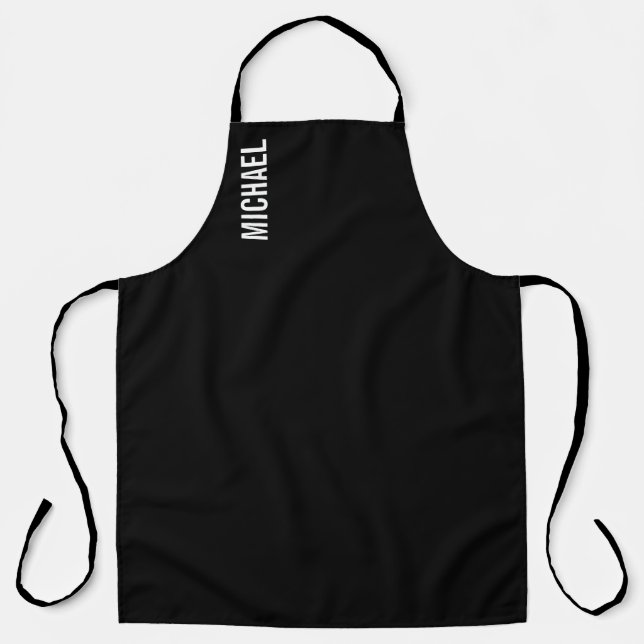 Black Modern Minimalist Personalized Name Apron (Front)