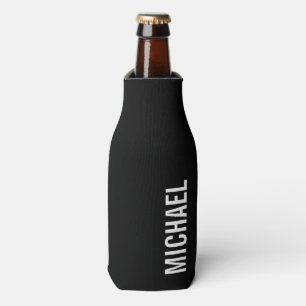 Black Modern Minimalist Personalized Name Bottle Cooler