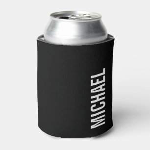 Black Modern Minimalist Personalized Name Can Cooler