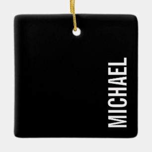 Black Modern Minimalist Personalized Name Ceramic Ornament