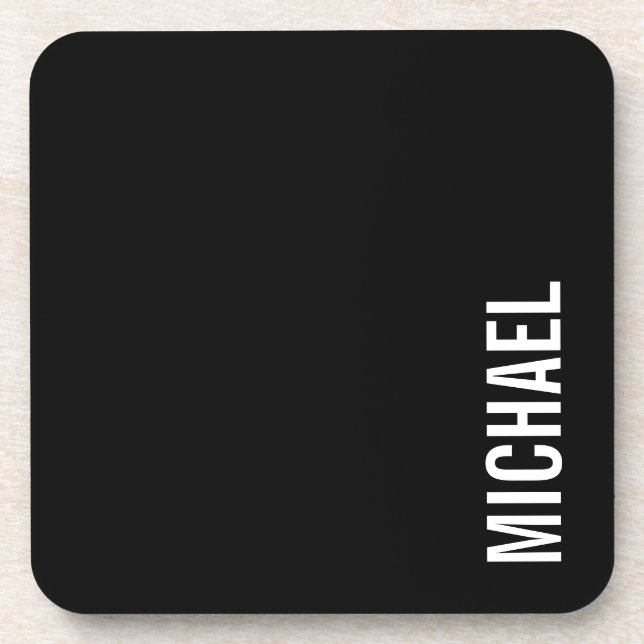 Black Modern Minimalist Personalized Name Coaster (Front)