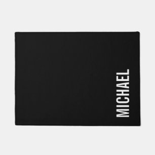 Black Modern Minimalist Personalized Name Doormat