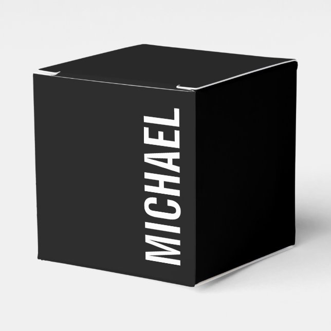 Black Modern Minimalist Personalized Name Favor Box (Front Side)
