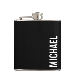 Black Modern Minimalist Personalized Name Hip Flask