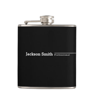 Black modern minimalist personalized name hip flask