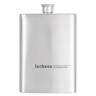 Black modern minimalist personalized name hip flask
