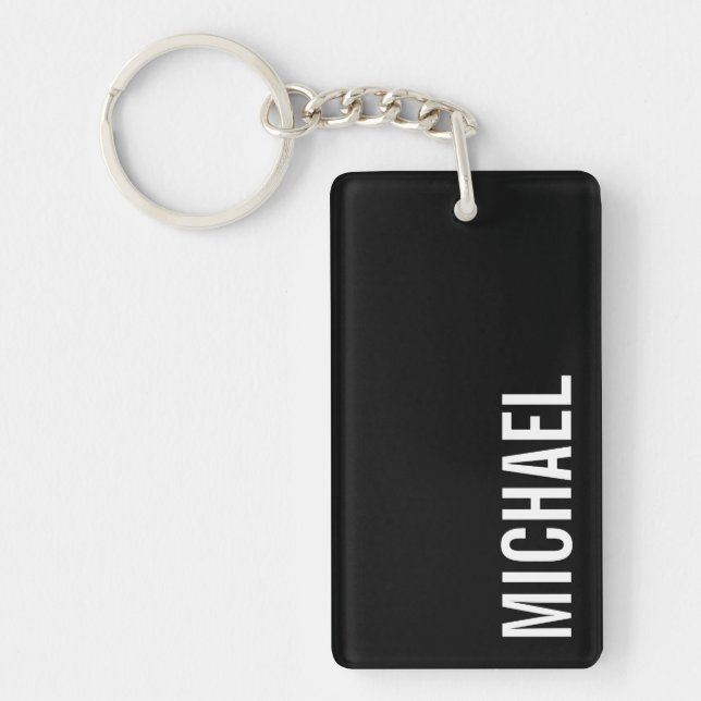 Black Modern Minimalist Personalized Name Keychain (Front)