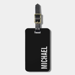 Black Modern Minimalist Personalized Name Luggage Tag