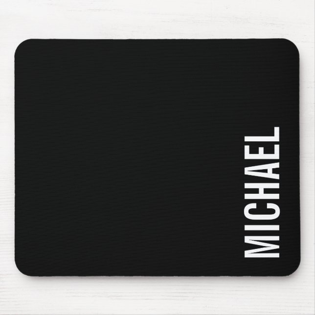 Black Modern Minimalist Personalized Name Mouse Pad (Front)