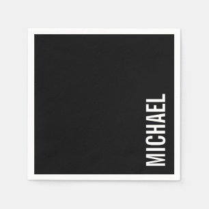 Black Modern Minimalist Personalized Name Napkin