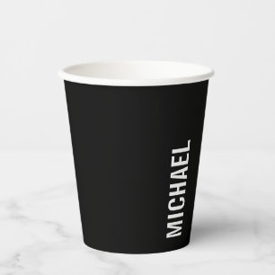 Black Modern Minimalist Personalized Name Paper Cups
