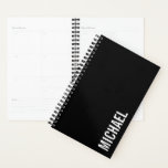 Black Modern Minimalist Personalized Name Planner<br><div class="desc">Modern Minimalist Design featuring personalized name in white modern bold sans serif font style on black background.</div>