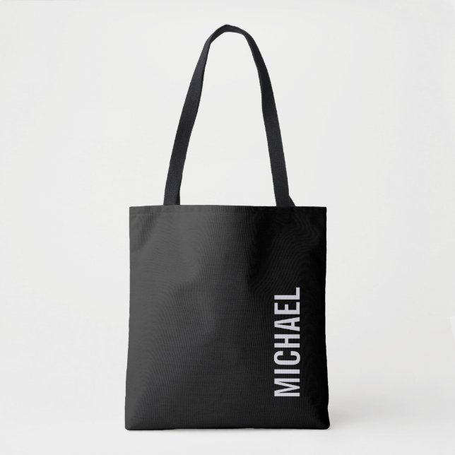 Black Modern Minimalist Personalized Name Tote Bag (Front)