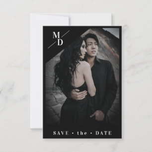 Black Modern Minimalist Photo Engaged Couple Save The Date