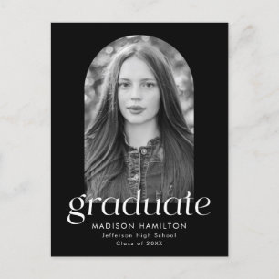 Black Modern Minimalist Photo Graduation Party Invitation Postcard