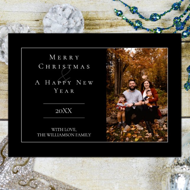 Black Modern Minimalist Photo Holiday Card (Black Modern Minimalist Photo Holiday Card)