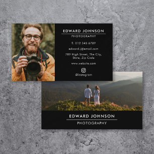 Black Modern Minimalist Photo Photography Business Card