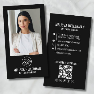 Black Modern Minimalist Photo QR Code Logo Business Card