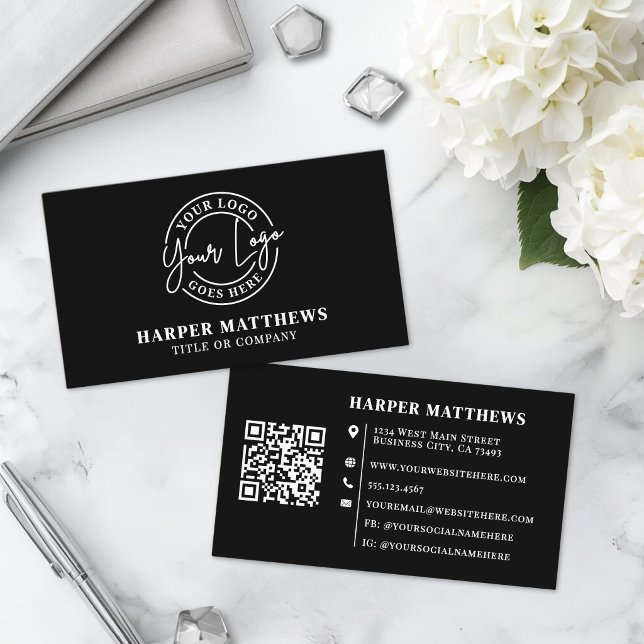 Black Modern Minimalist Professional Logo QR Code Business Card (Black Modern Minimalist Professional Logo QR Code Business Card)