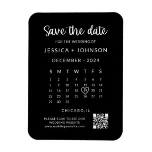Black Modern Minimalist Save the Date Calendar Magnet