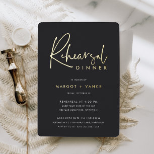 Black   Modern Minimalist Script Rehearsal Dinner