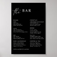 Black Modern Minimalist Wedding Bar Menu