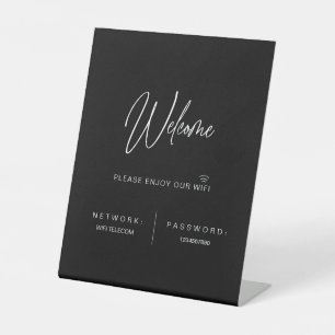 Black Modern Minimalist WiFi Password Wedding Sign