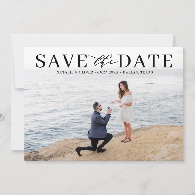 Black Modern Mix Typography Classic Photo Save The Date (Front)