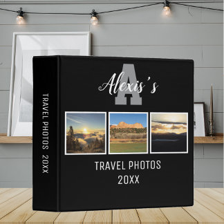 Black Modern Monogram 3 Photo Travel Photos 20XX Binder