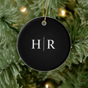 Black Modern Monogram Ceramic Ornament