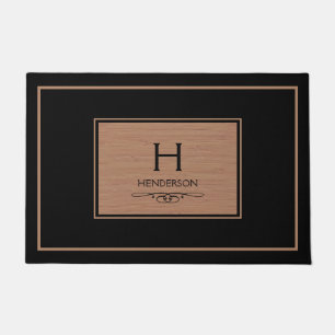 Black Modern Monogram Family Door Mat