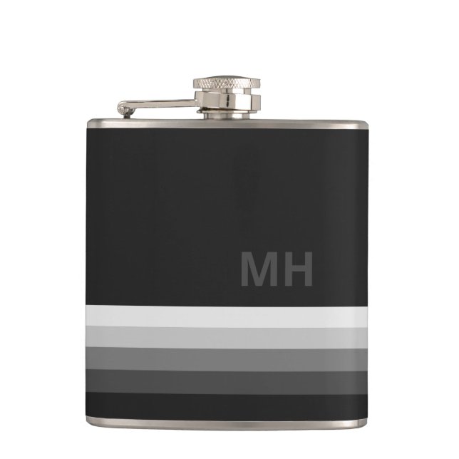 Black Modern Monogram Hip Flask (Front)