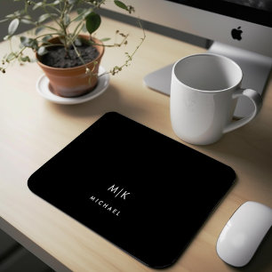 Black Modern Monogram Mouse Pad