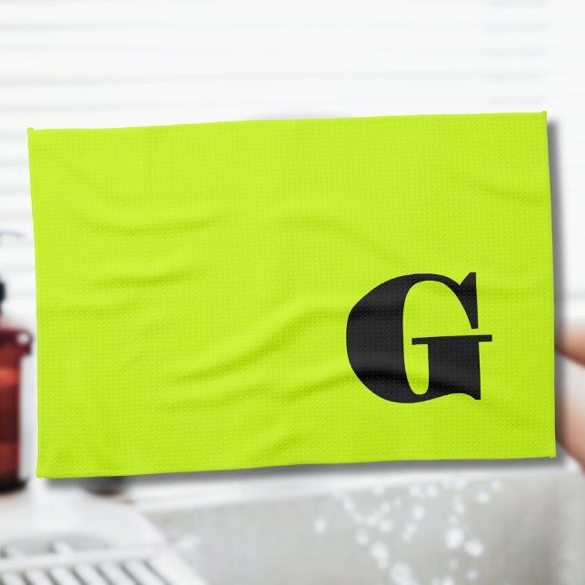 Black Modern Monogram | Neon Lime Yellow    Kitchen Towel (Creator Uploaded)