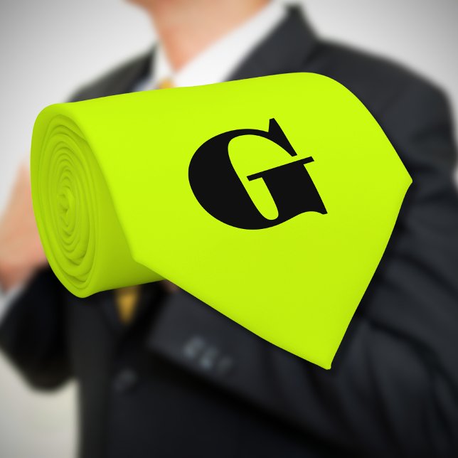 Black Modern Monogram | Neon Lime Yellow    Tie (Creator Uploaded)
