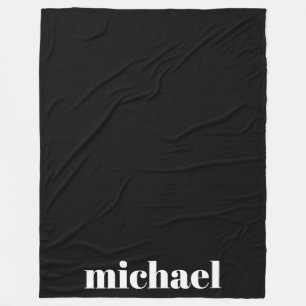 Black Modern Monogram Personalized Name Fleece Blanket
