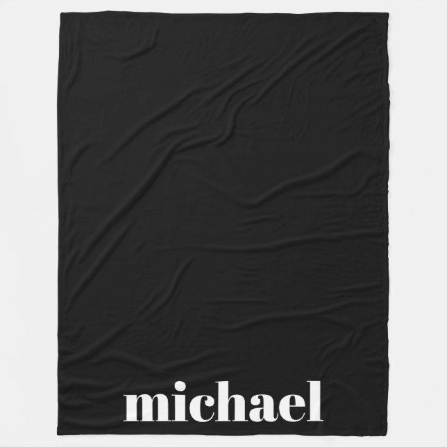 Black Modern Monogram Personalized Name Fleece Blanket (Front)