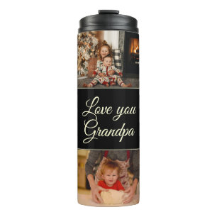 Black Modern Monogram Photo Love You Grandpa Thermal Tumbler