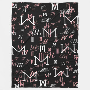 black modern monogrammed fleece blanket