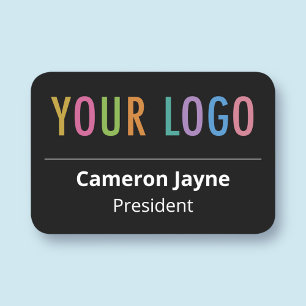 Black Modern Name Tag Pin or Magnet Custom Logo