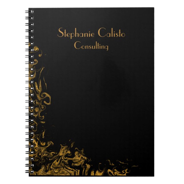 Black Modern Personal Stationary Liquid Gold Notebook (Front)