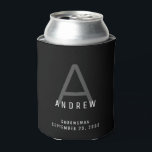 Black Modern Personalized Groomsmen Name Can Cooler<br><div class="desc">Modern understated subtle monogram initial and custom name a neoprene beer can in insulator holder a classic minimal,  professional-looking sans-serif font for a simple and timeless masculine look any guy or minimalist would appreciate.</div>