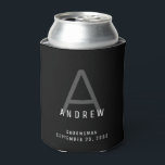 Black Modern Personalized Groomsmen Name Can Cooler<br><div class="desc">Modern understated subtle monogram initial and custom name a neoprene beer can in insulator holder a classic minimal,  professional-looking sans-serif font for a simple and timeless masculine look any guy or minimalist would appreciate.</div>