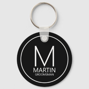 Black Modern Personalized Monogram&Name Groomsmen Keychain