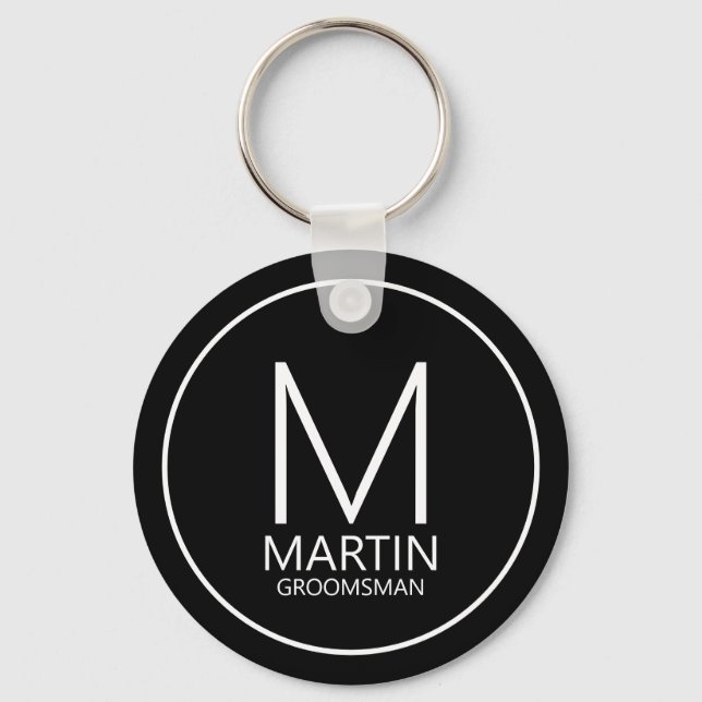 Black Modern Personalized Monogram&Name Groomsmen Keychain (Front)