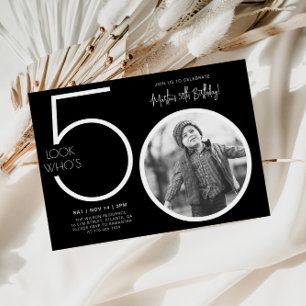 Black Modern Photo 50th Birthday Invitation