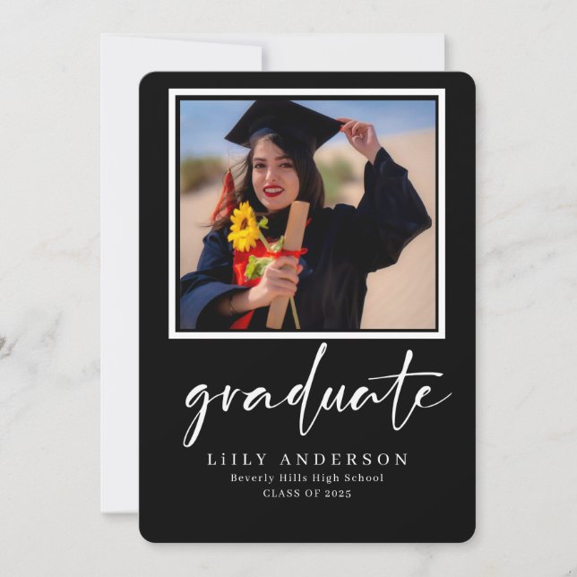 black Modern Photo Graduation class of 2025 Invitation (Front)