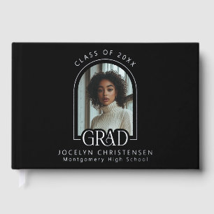 Black Modern Photo Graduation Silver Guest Book