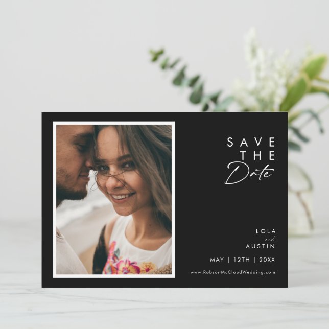 Black Modern | Photo Horizontal Save The Date (Standing Front)